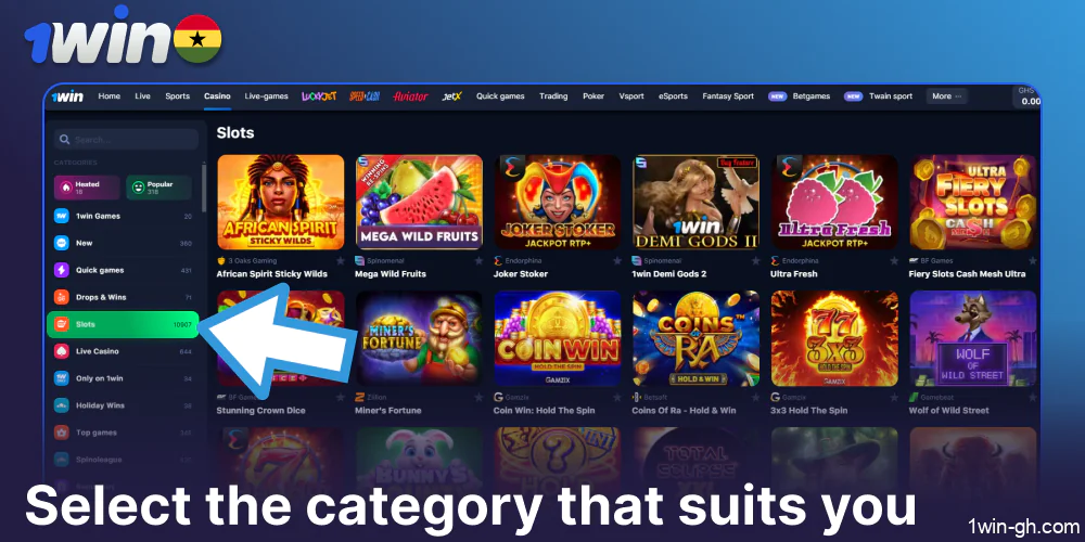 Select the 1win category that suits you
