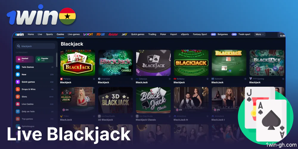 Live Blackjack games presented on 1win Ghana