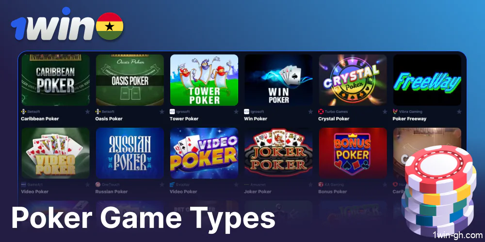 Poker game types available on 1win Ghana