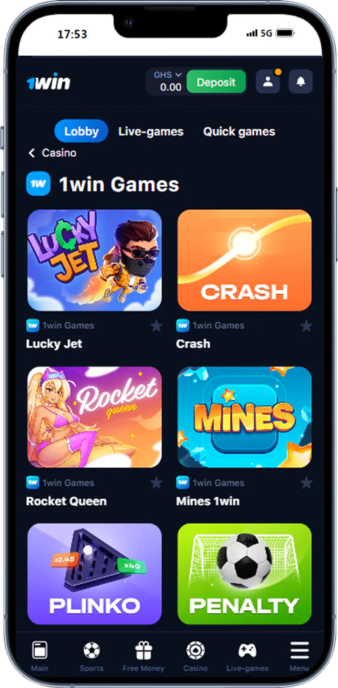 1win casino games available in the mobile app